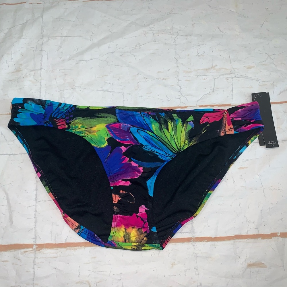 Apt 9 Bikini Bottom Swimwear Black Floral Tropical Swim Women NWT.